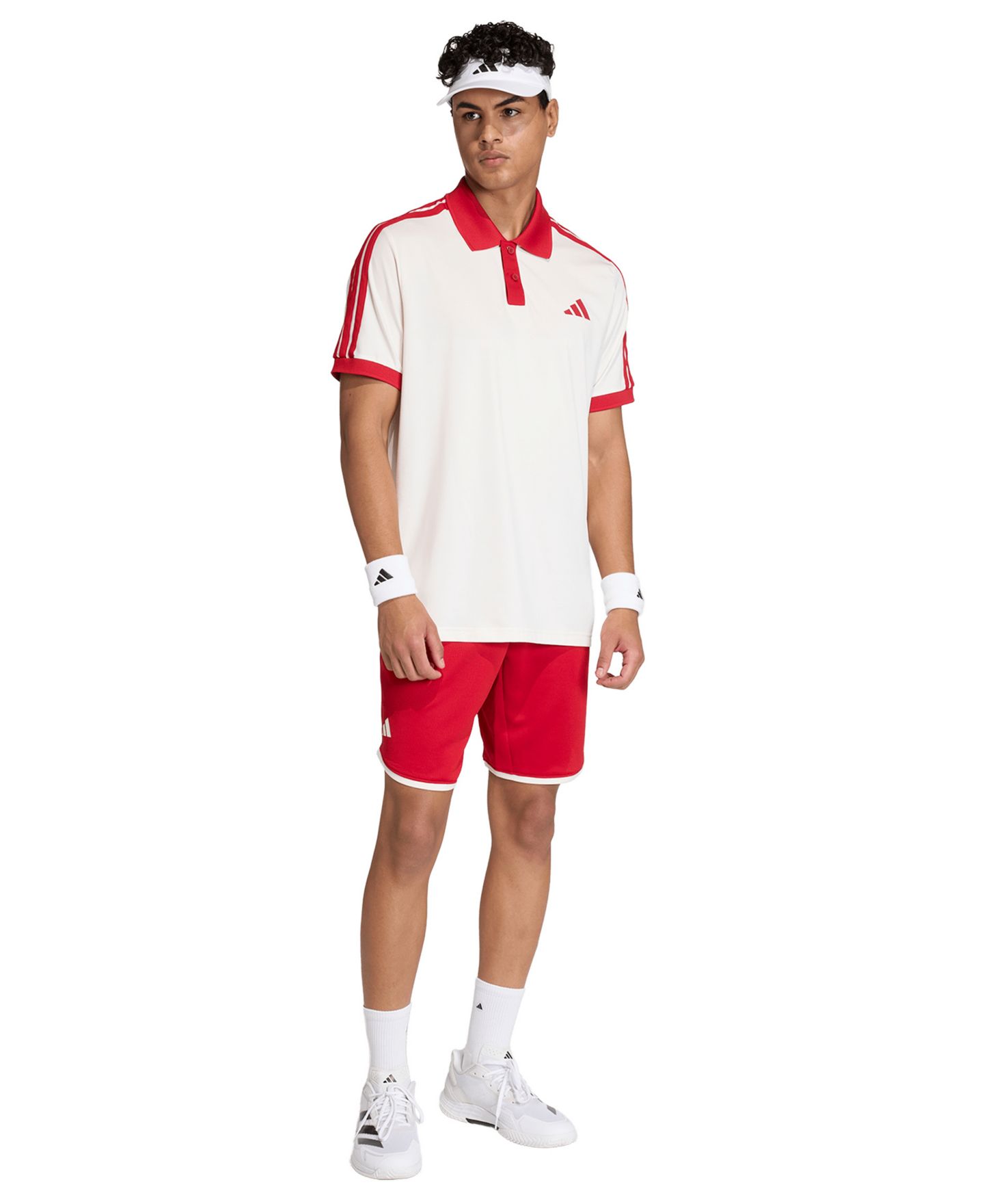 Мужское поло adidas Heritage Short-Sleeve Polo Shirt, цвет: Меловой белый / Красный — фото 2