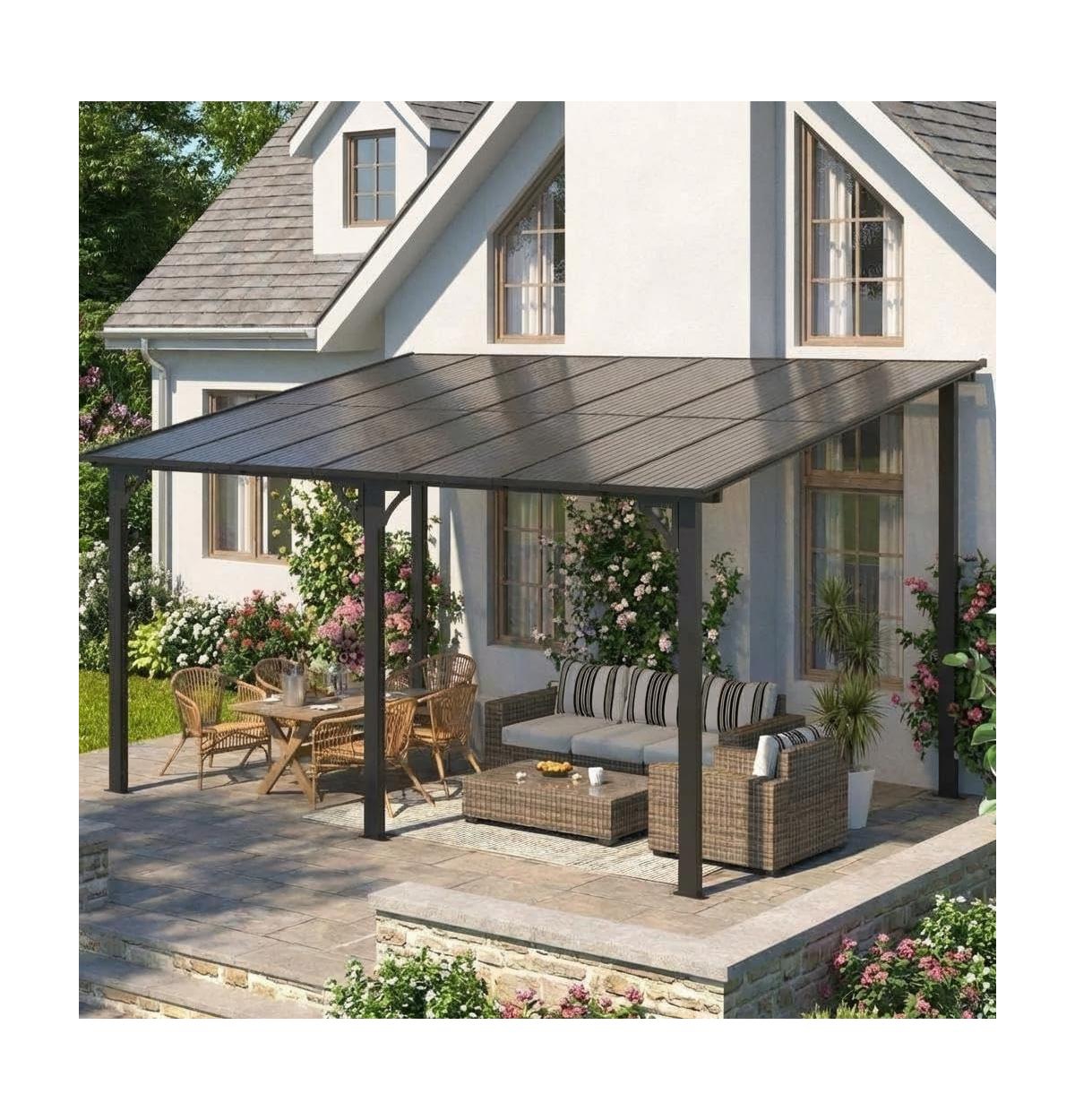 gaomon 10 x 20 Feet Wall-Mounted Hardtop Gazebo with Sloped Roof and Gutters for Patio, Deck, Porch or Backyard