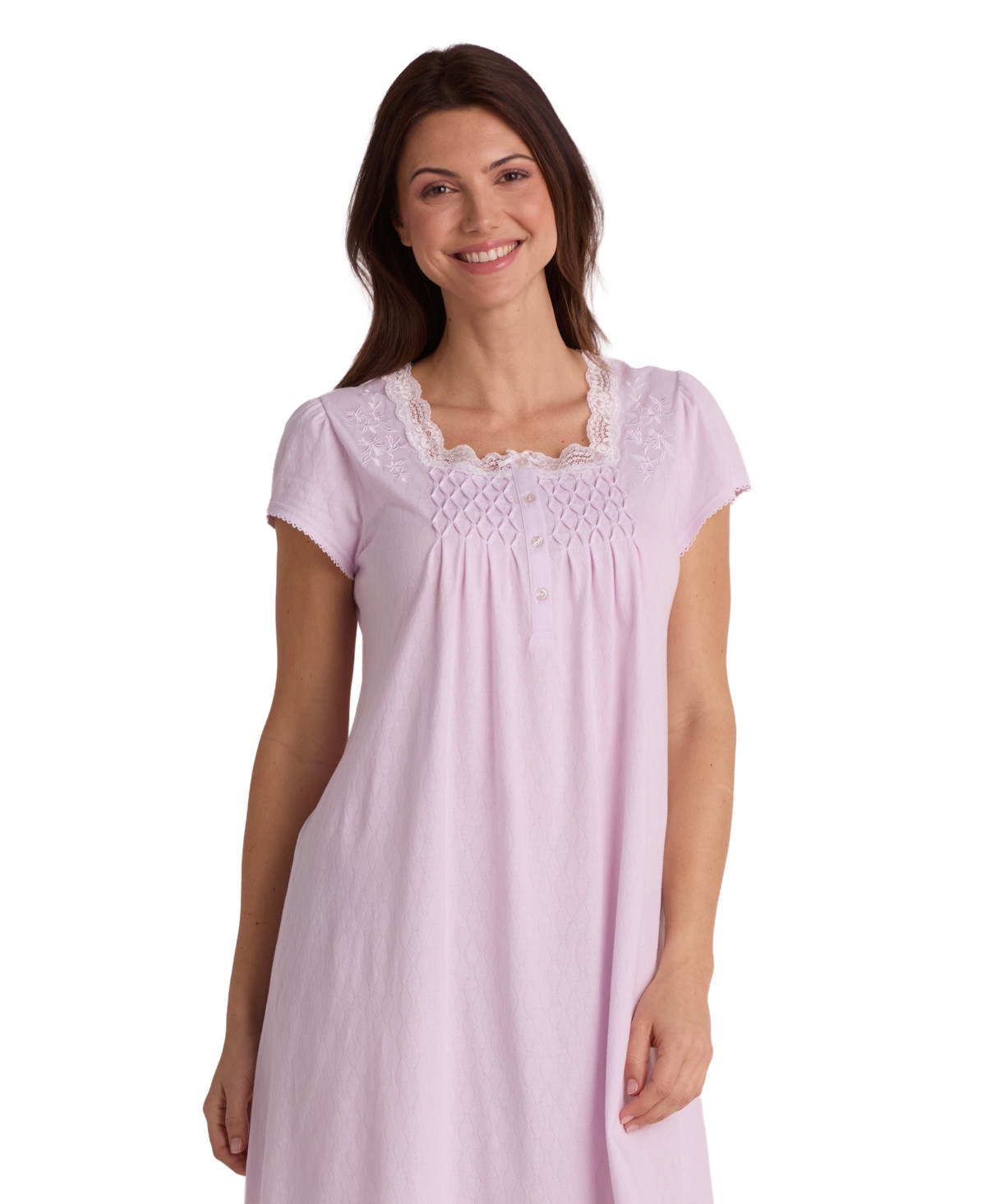 Miss Elaine Women's Short-Sleeve Square Neck Short Gown