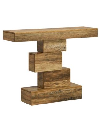 42" Wood Console Table with Geometric Base for Sofa
