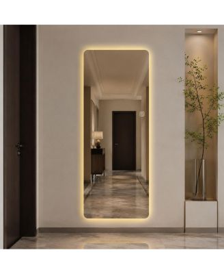 Wall Hanging Full Length Mirror 65x21 Inch Full Body Mirror with Adjustable Brightness 3 Color LED Lighting Modern Mirror for Bedroom