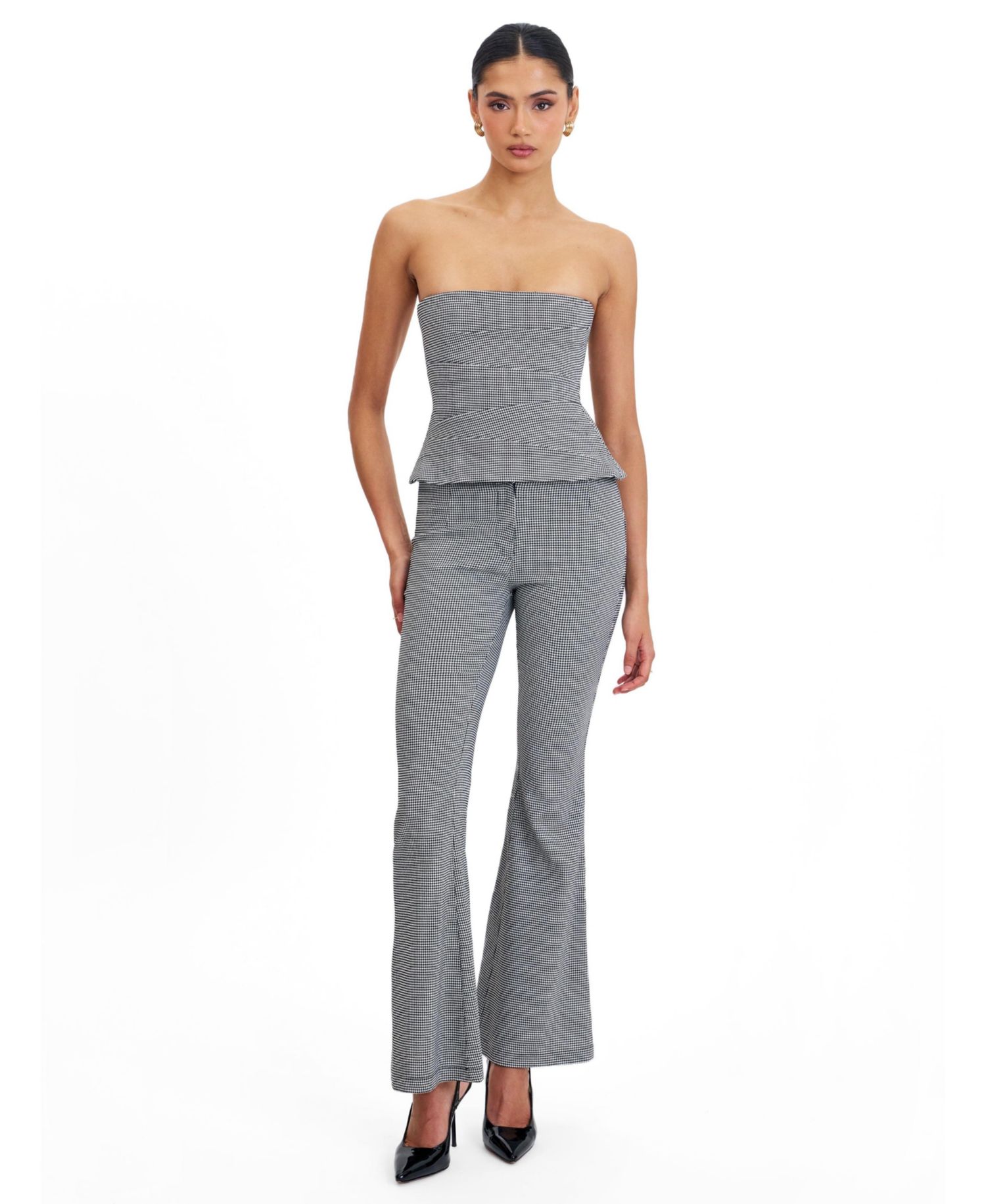 Women's Ulla Micro-Houndstooth Strapless Peplum Top