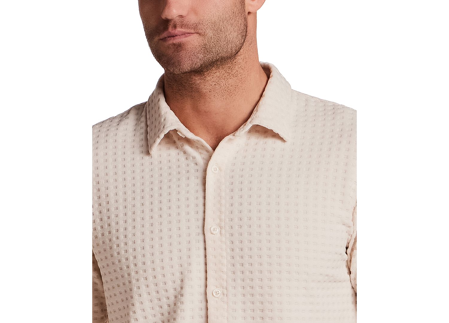 Men's Short-Sleeve Textured Grid Coatfront Knitmen's Shirt