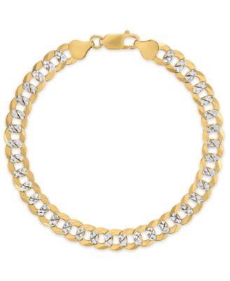 Men's Pave Diamond-Cut Curb Link Chain Bracelet in 14k Two-Tone Gold Over Sterling Silver