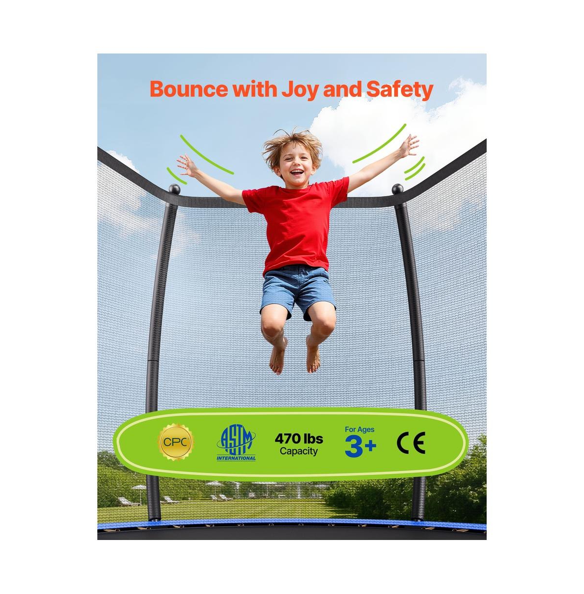 Ruie Outdoor Trampoline 15 feet Recreational Trampoline with Enclosure Net 470 lb