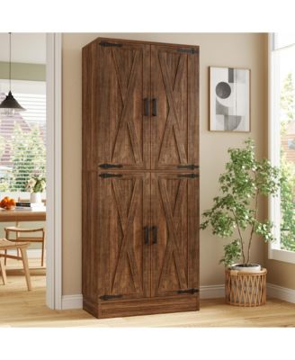 71" Pantry Cabinet with Door and Shelves, Kitchen Storage Cabinet