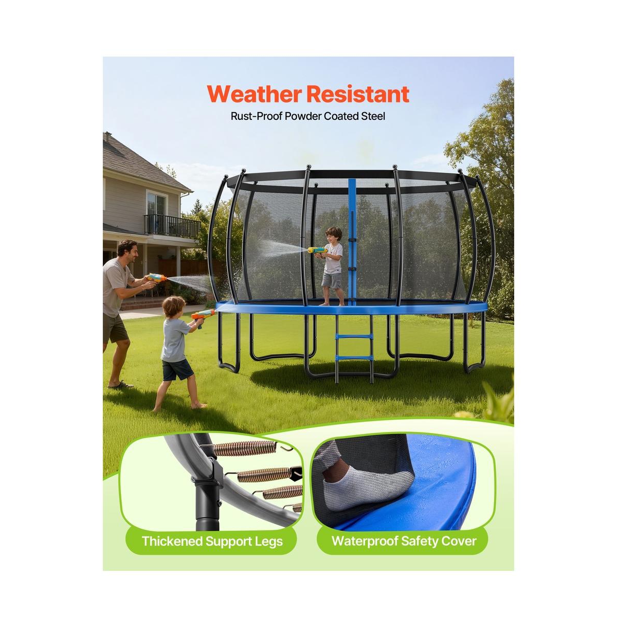 Ruie Outdoor Trampoline 15 feet Recreational Trampoline with Enclosure Net 470 lb