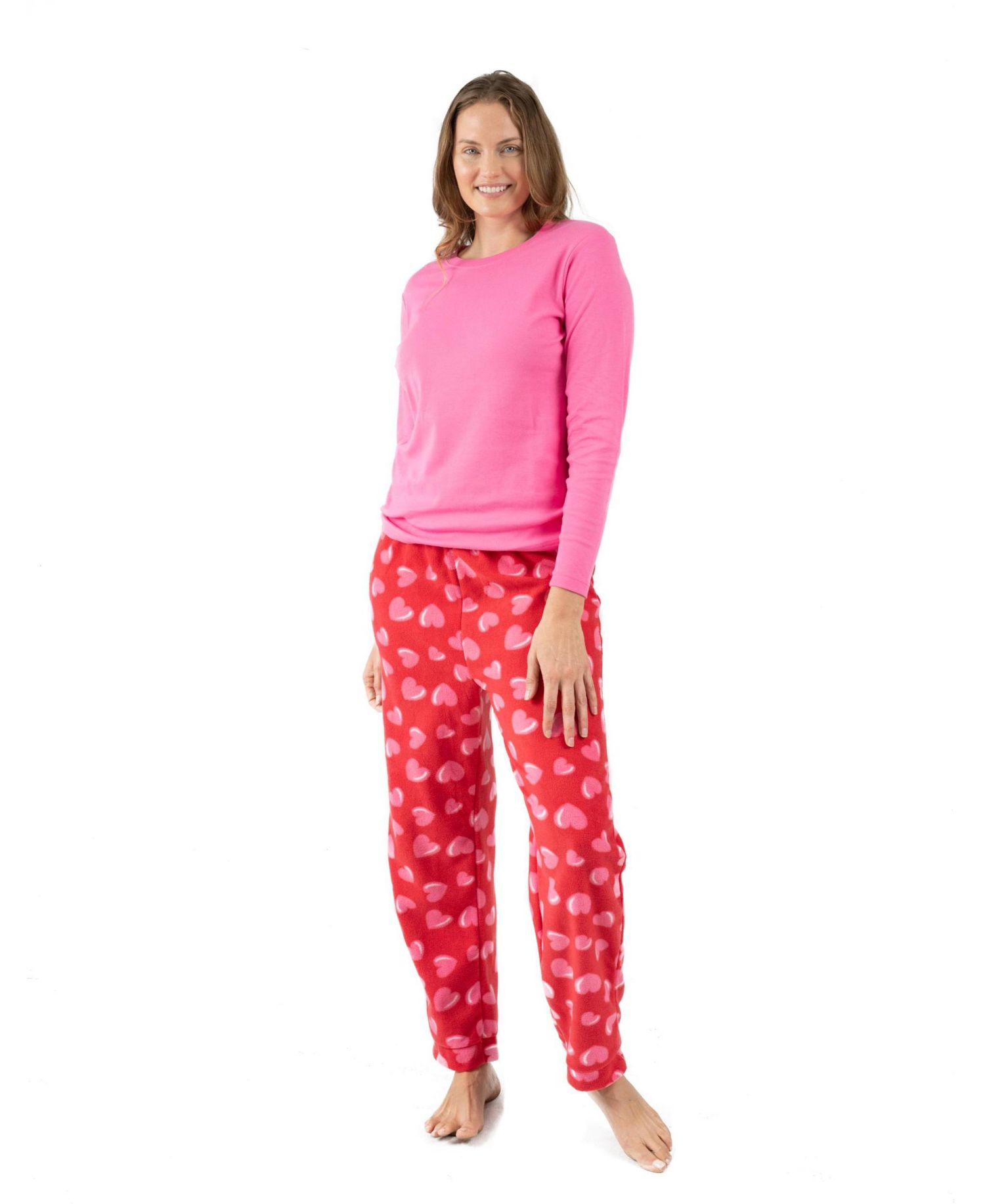 Women's Matching Family Cotton Top and Fleece Pants Heart Pajamas