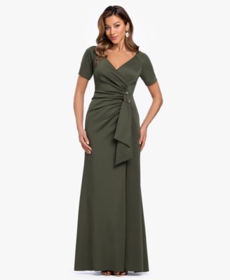 shape satin wrap dress Ivory Wrap Satin Dress With Flutter Sleeves  Dsir Couture