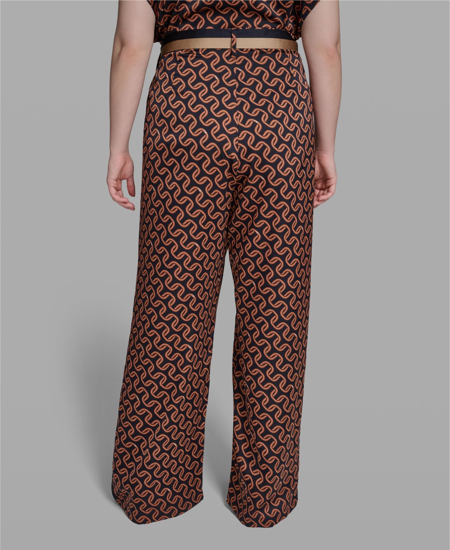 Plus Size Mid-Rise Printed D-Ring Belted Wide-Leg Pants