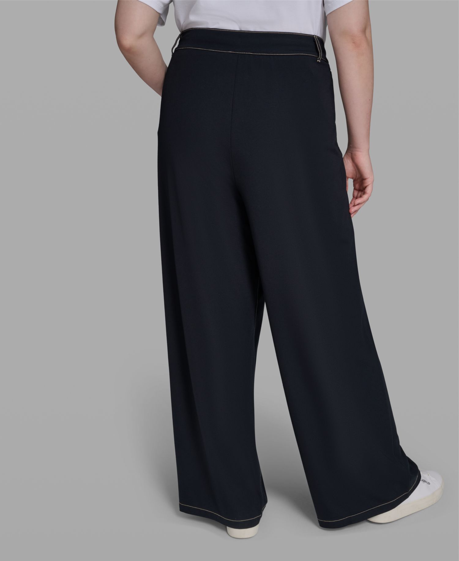 Plus Size High-Waist Knit Flared Drawstring Pants