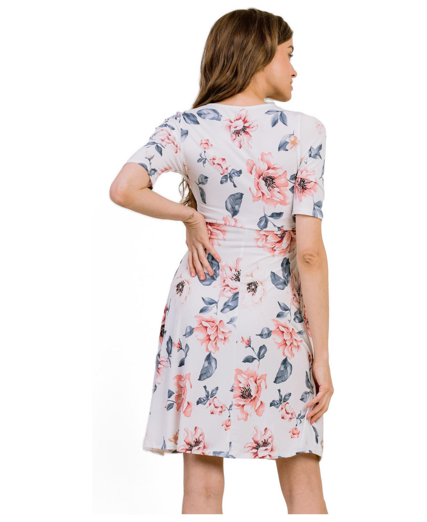 Women's Floral Short Sleeve Nursing Wrap Dress with Tie Waist