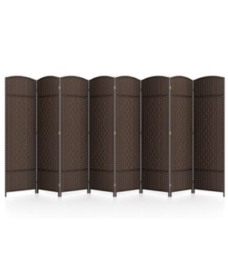 8-Panel Folding Room Divider with Handwoven Texture and Solid Wood Frame