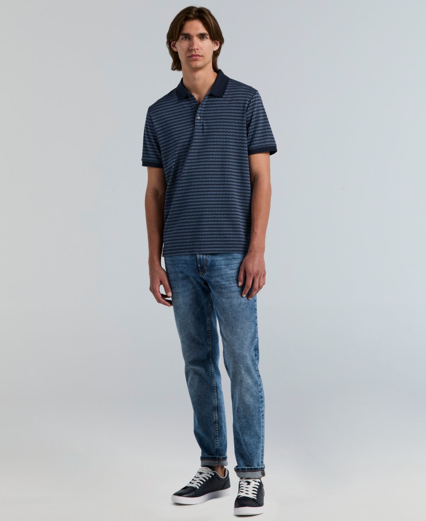 Мужское поло Perry Ellis Jacquard Cotton Stripe Polo Shirt, цвет: Тёмный сапфировый — фото 2