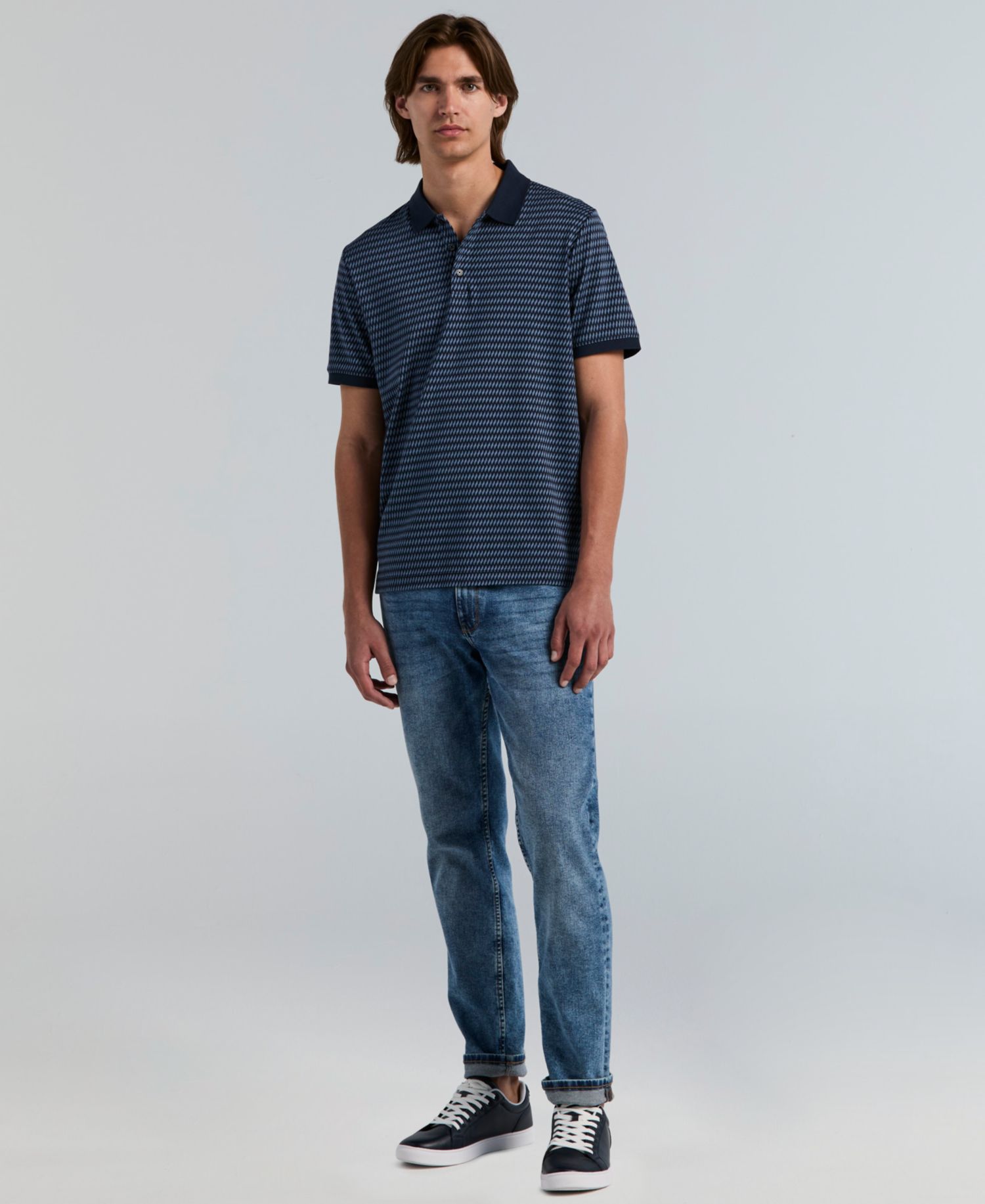 Men's Jacquard Cotton Stripe Polo Shirt