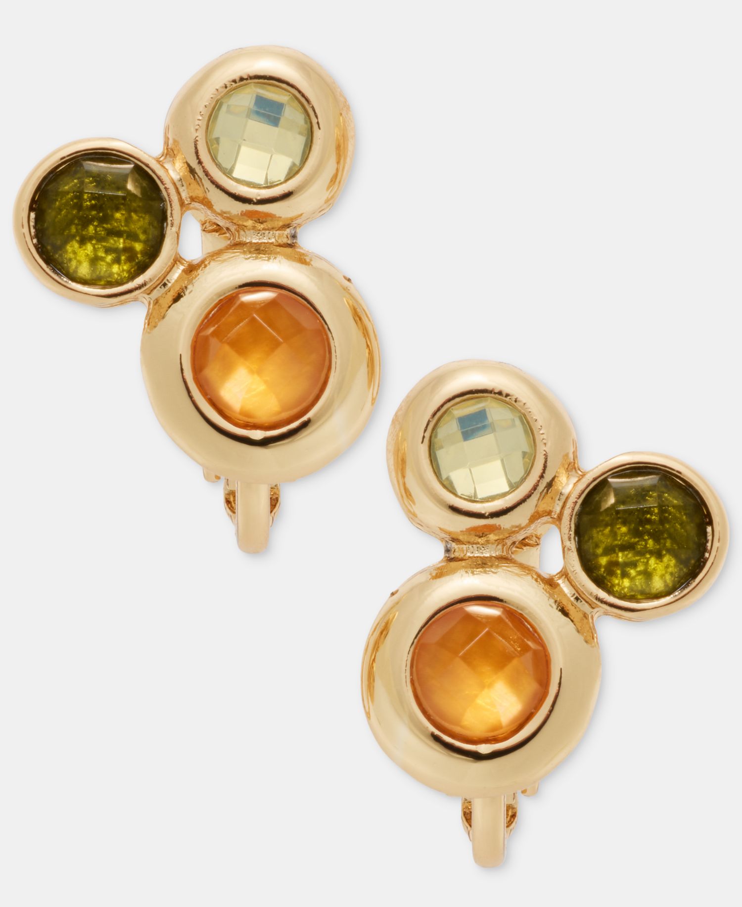 Stone Cluster Clip-On Button Earrings