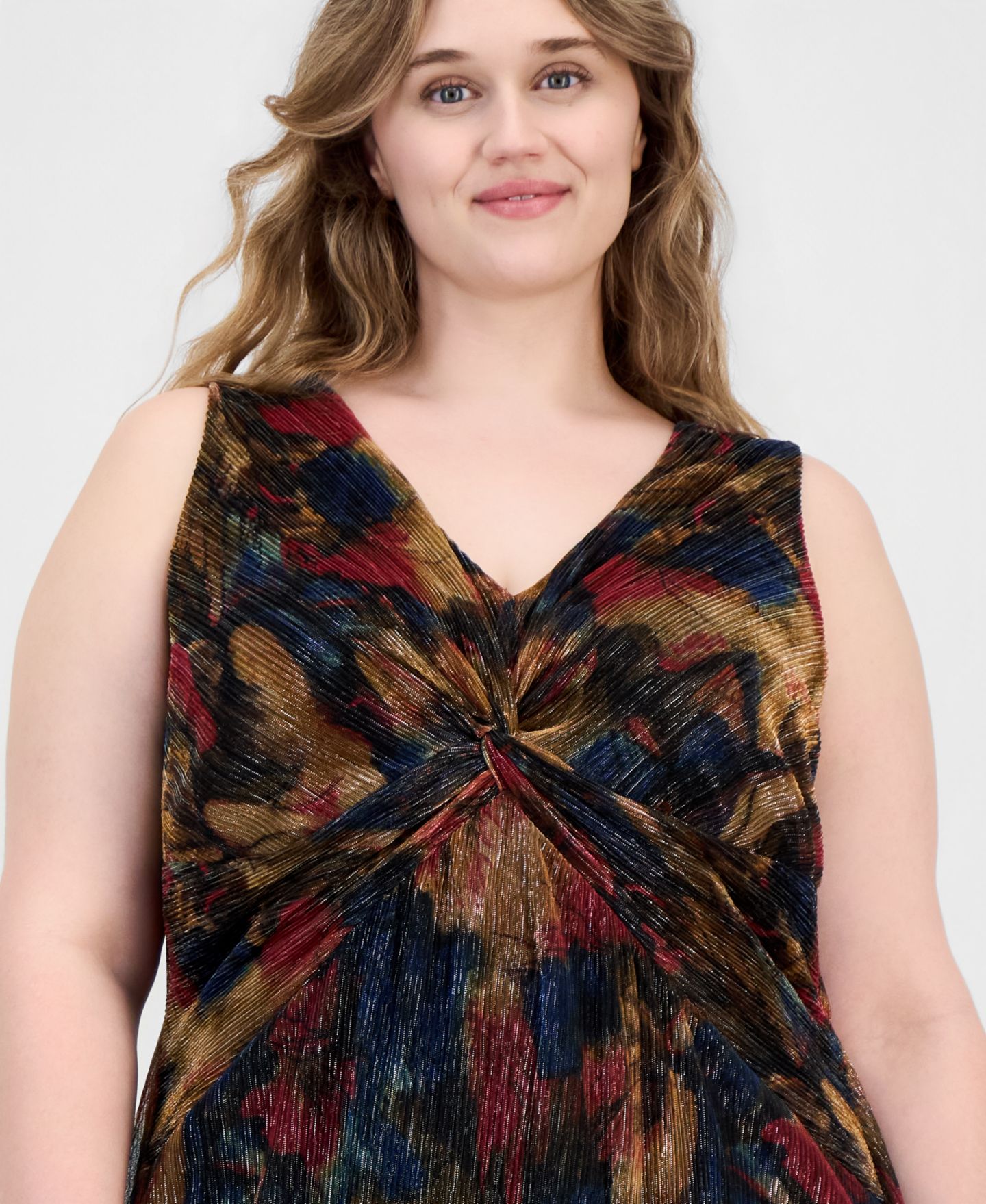 Женское платье Connected Plus Size Metallic-Print Twist-Front Sleeveless Dress, цвет: Spice — фото 4