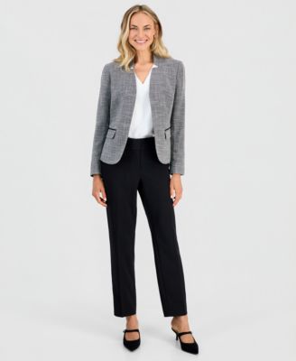 Women's Cutout-Collar Long-Sleeve Tweed Jacket, Pleat-Neck Sleeveless Blouse & Ava Straight-Leg Zip-Pocket Pants