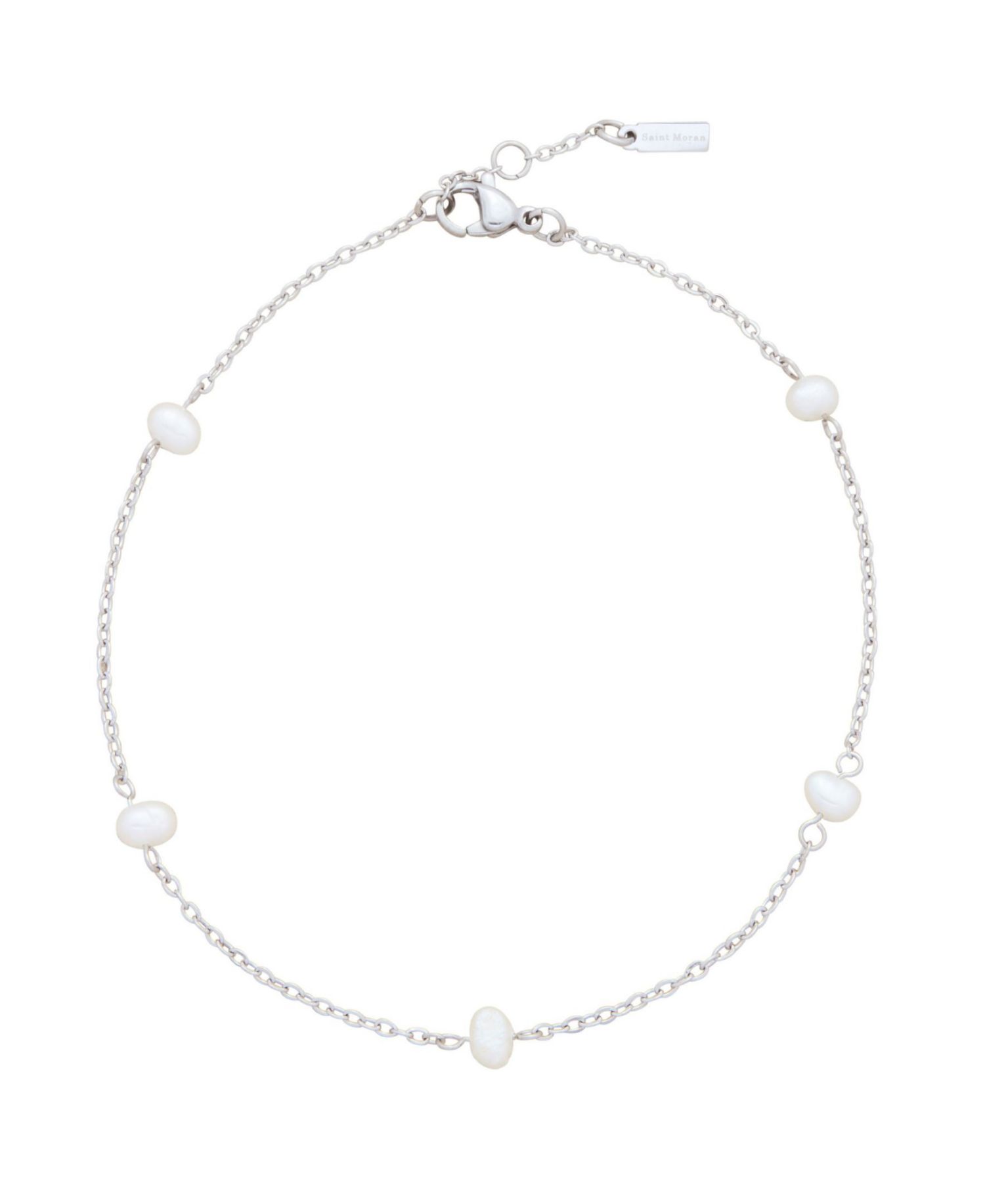 Tarnish-Resistant Silver Natural Freshwater Pearl Max Station Anklet