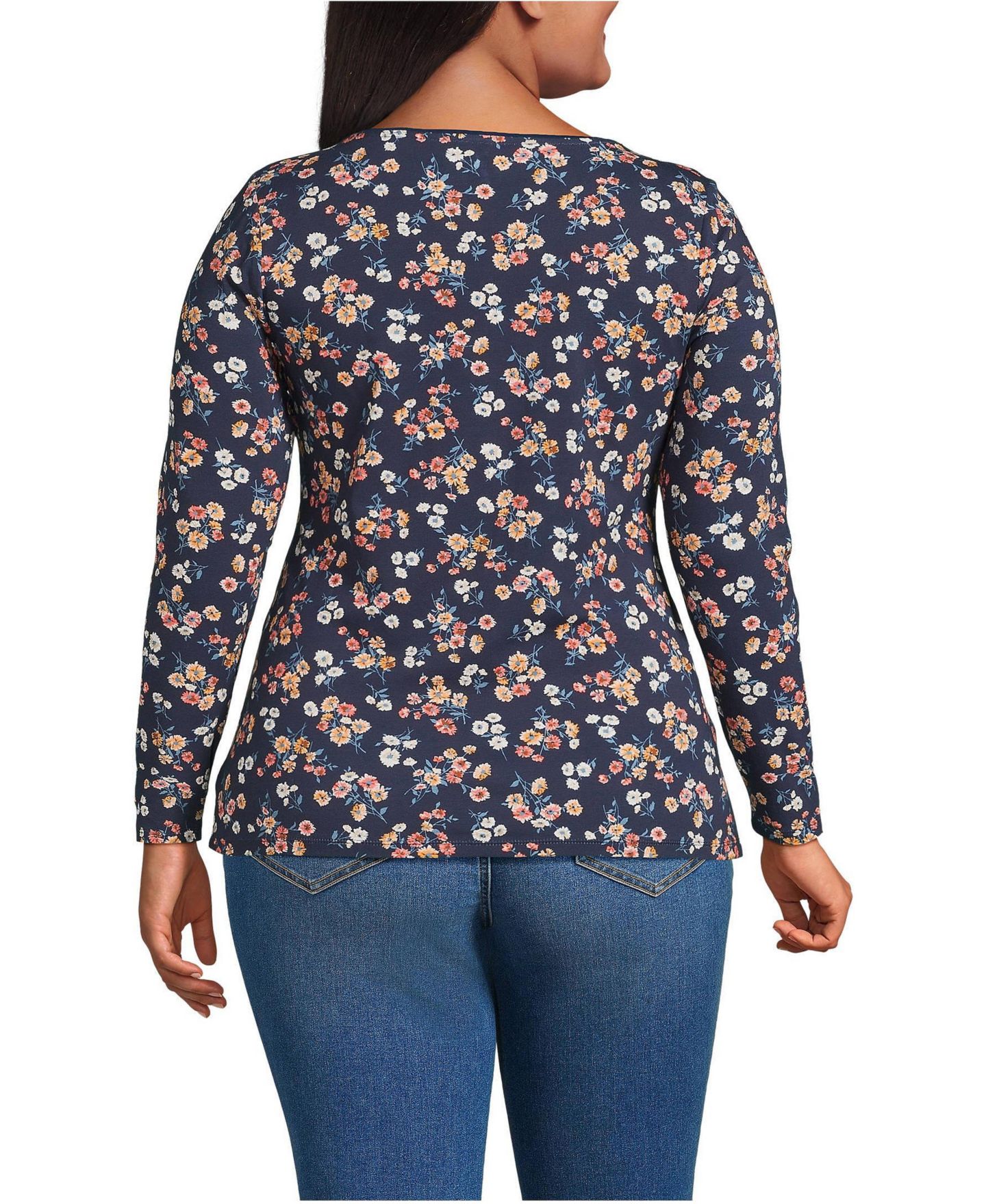 Женская футболка Lands' End Lightweight Jersey Skimming Long Sleeve Scoop Neck, цвет: Чёрный — фото 3