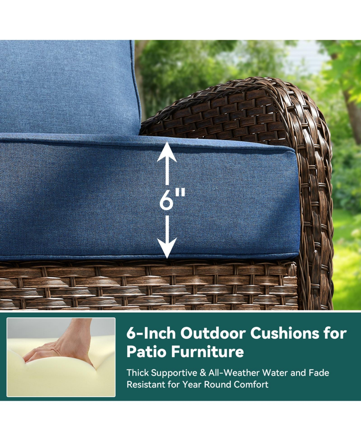 Pocassy Patio Furniture Set with Cushion, Outdoor Couch and High Back Swivel Rocker Chairs, 8PCS Wicker Conversation