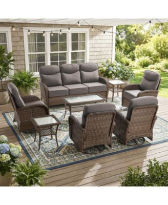 Patio Furniture Set with Cushion, Outdoor Couch and High Back Swivel Rocker Patio Chairs, 8PCS Wicker Conversation Set
