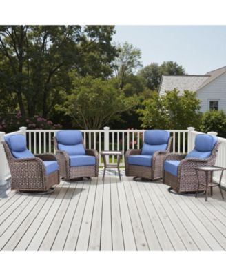 Outdoor Swivel Rocker Chairs 6 Pieces Wicker Swivel Patio Chair with Rattan Side Table, 6" Extra Thick Cushions Patio Furniture Set