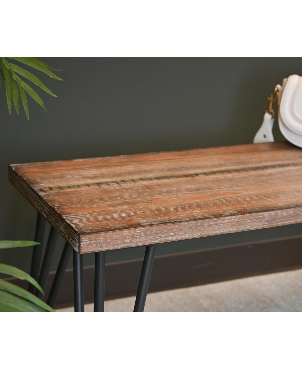 Flynama Aryven Industrial Dining Bench - Rustic Dark Pine Wood Top with Hairpin Metal Legs