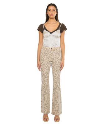 Women's USA Juniors' High Rise Zebra Print Flare Jeans