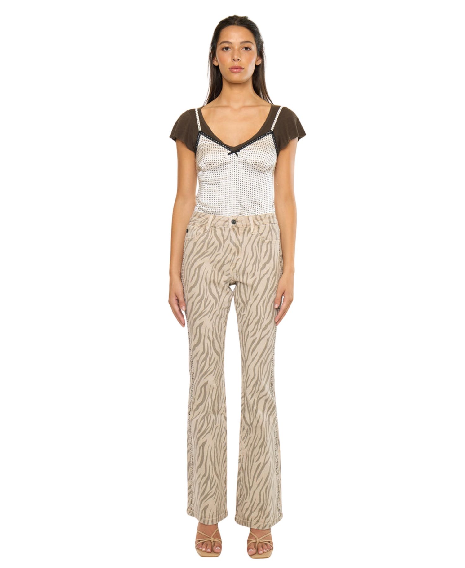Women's USA Juniors' High Rise Zebra Print Flare Jeans