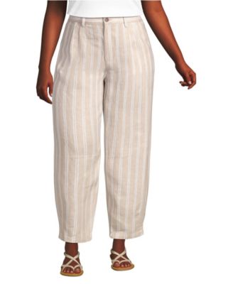 Women's Linen High Rise Pleated Barrel Leg Ankle Pants