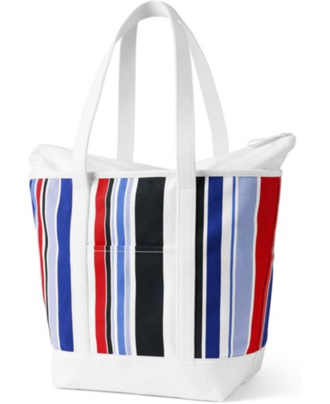 Женская сумка Lands' End Large Print 5 Pocket Zip Top Long Handle Canvas, цвет: Синий / Красный разноцветный полосатый