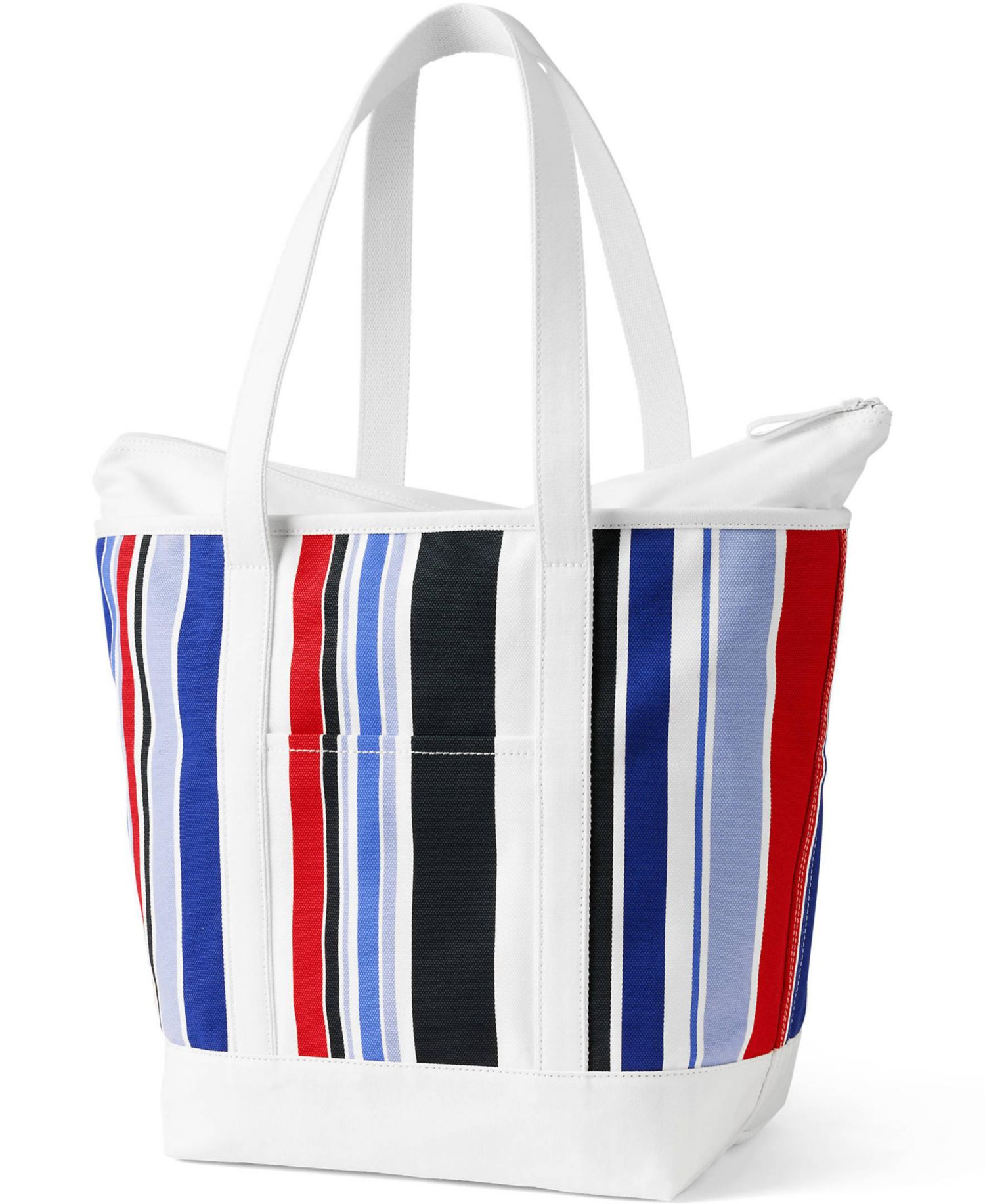 Large Print 5 Pocket Zip Top Long Handle Canvas Tote Bag