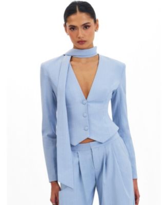 Women's Renley Sky Blue Pinstripe Peplum Blazer