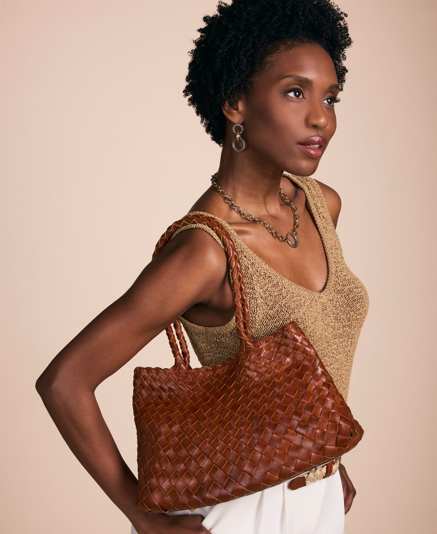 Violaine Small Woven Leather Satchel Handbag