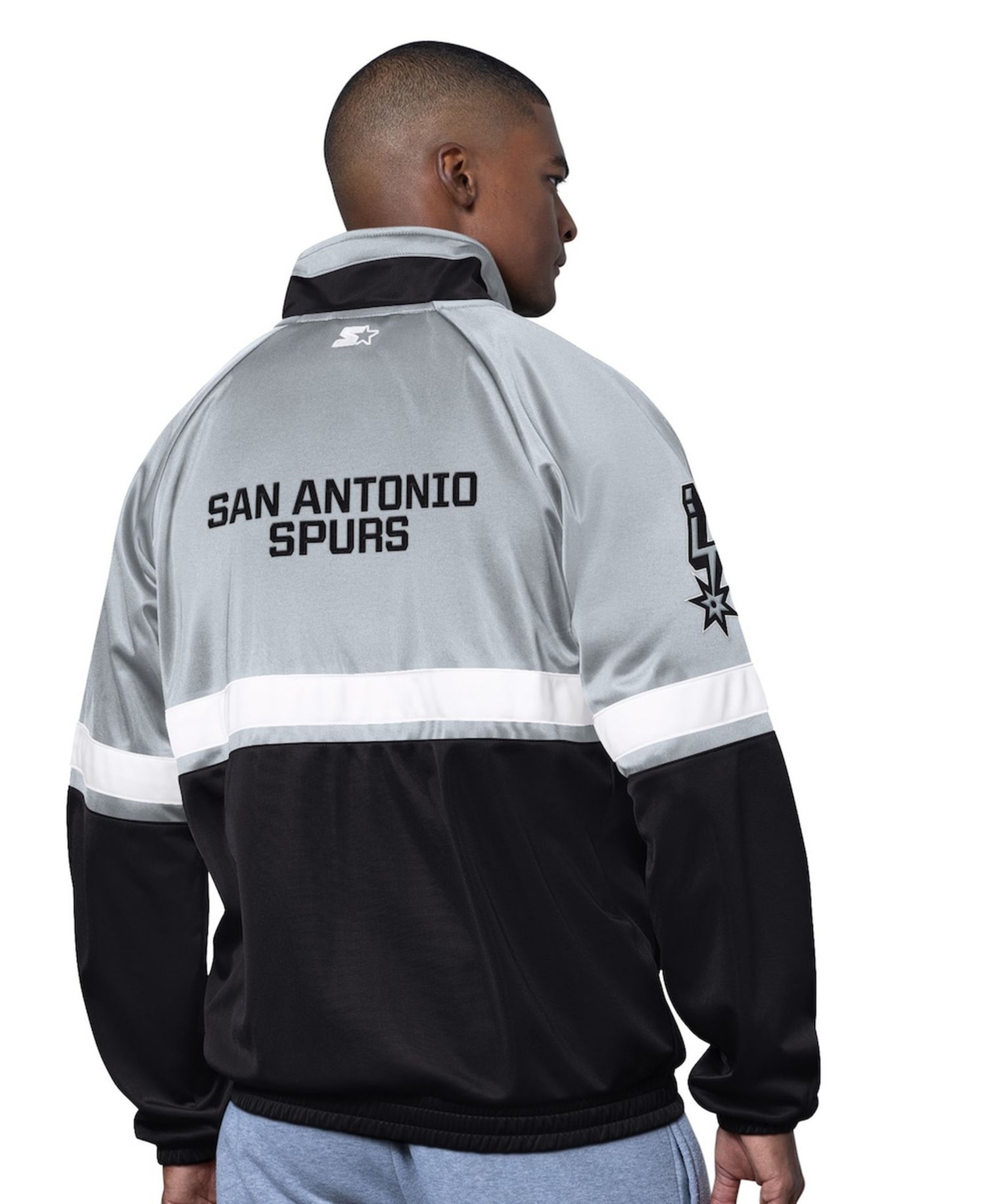Men's Black/White San Antonio Spurs The Veteran Tricot Track Raglan Full-Zip Jacket
