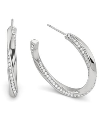 Crystal Post Tiwsted C Hoop Earrings