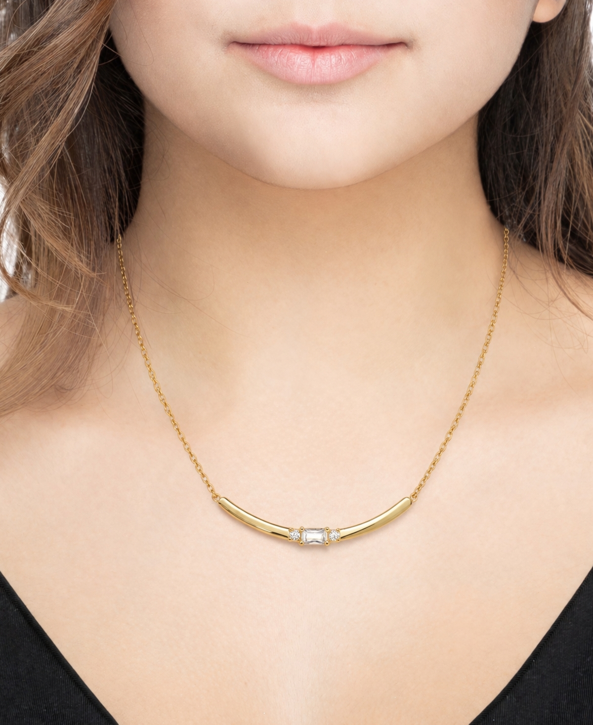 And Now This Cubic Zirconia Curved Bar Necklace