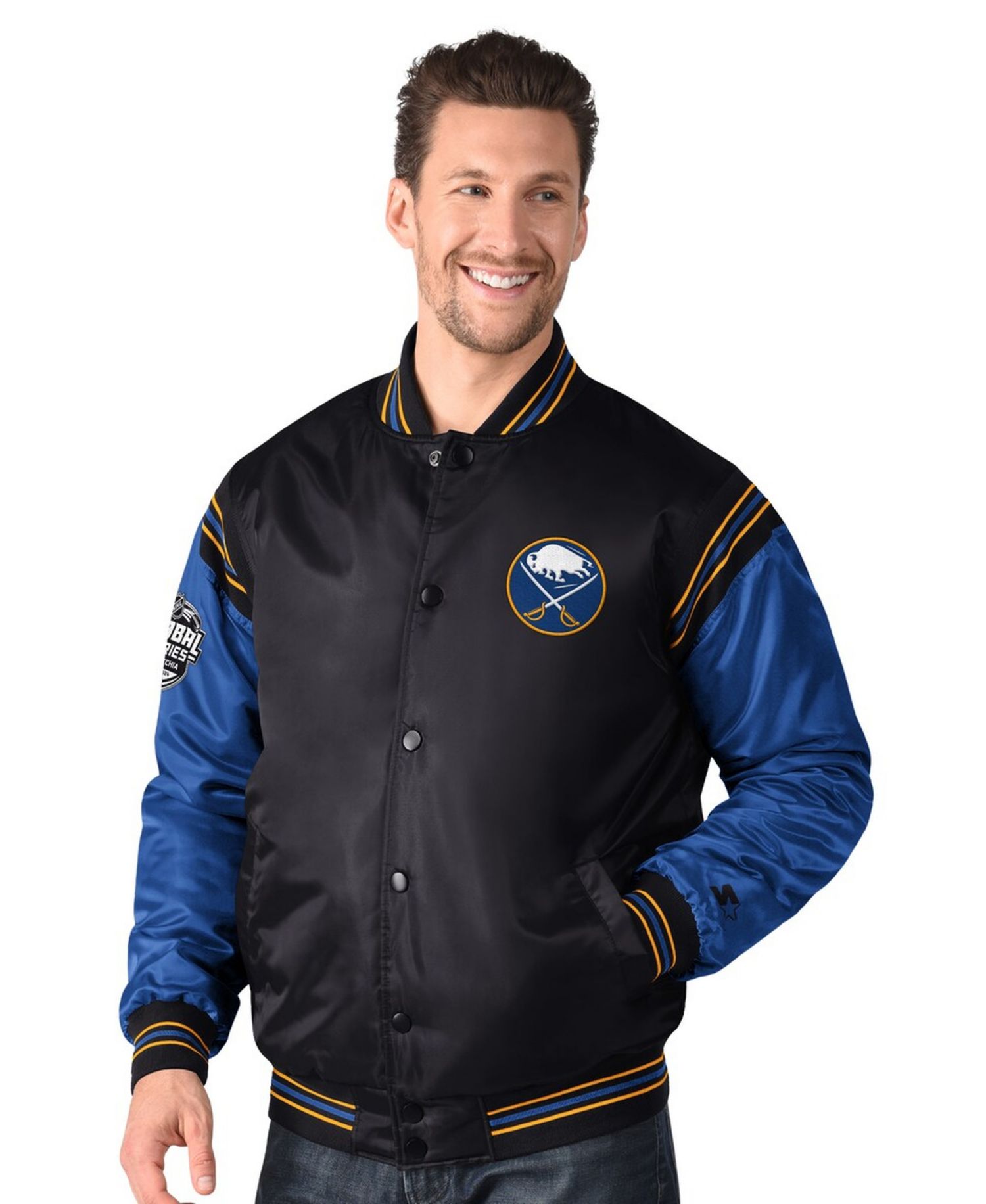 Men's Black Buffalo Sabres 2024 NHL Global Series Full-Snap Varsity Jacket