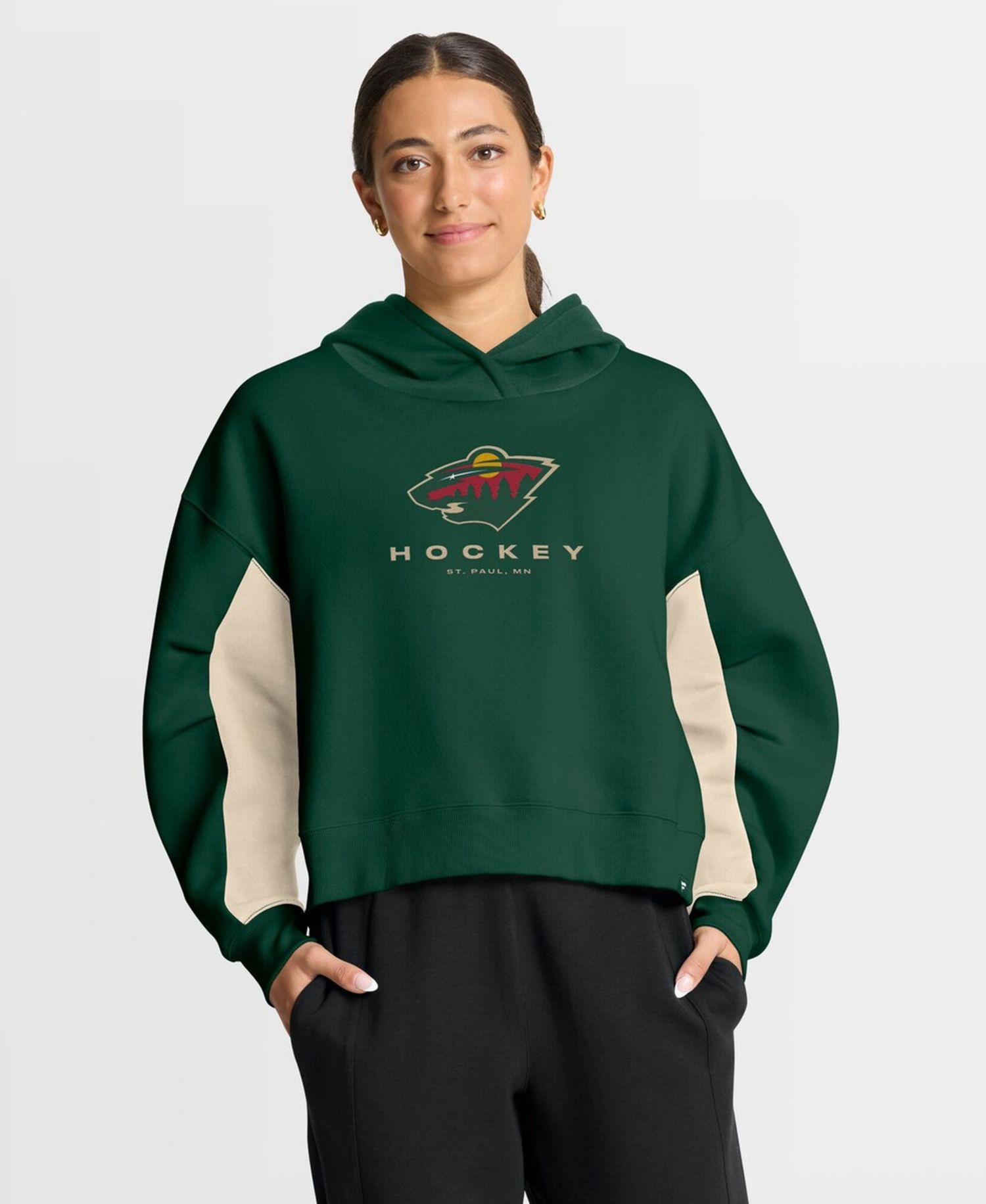 Women's Green Minnesota Wild Back Check Boxy Hoodie