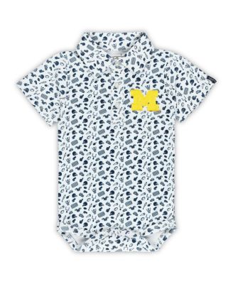 Baby Boys and Girls White Michigan Wolverines Tom Allover Print Performance Polo Bodysuit