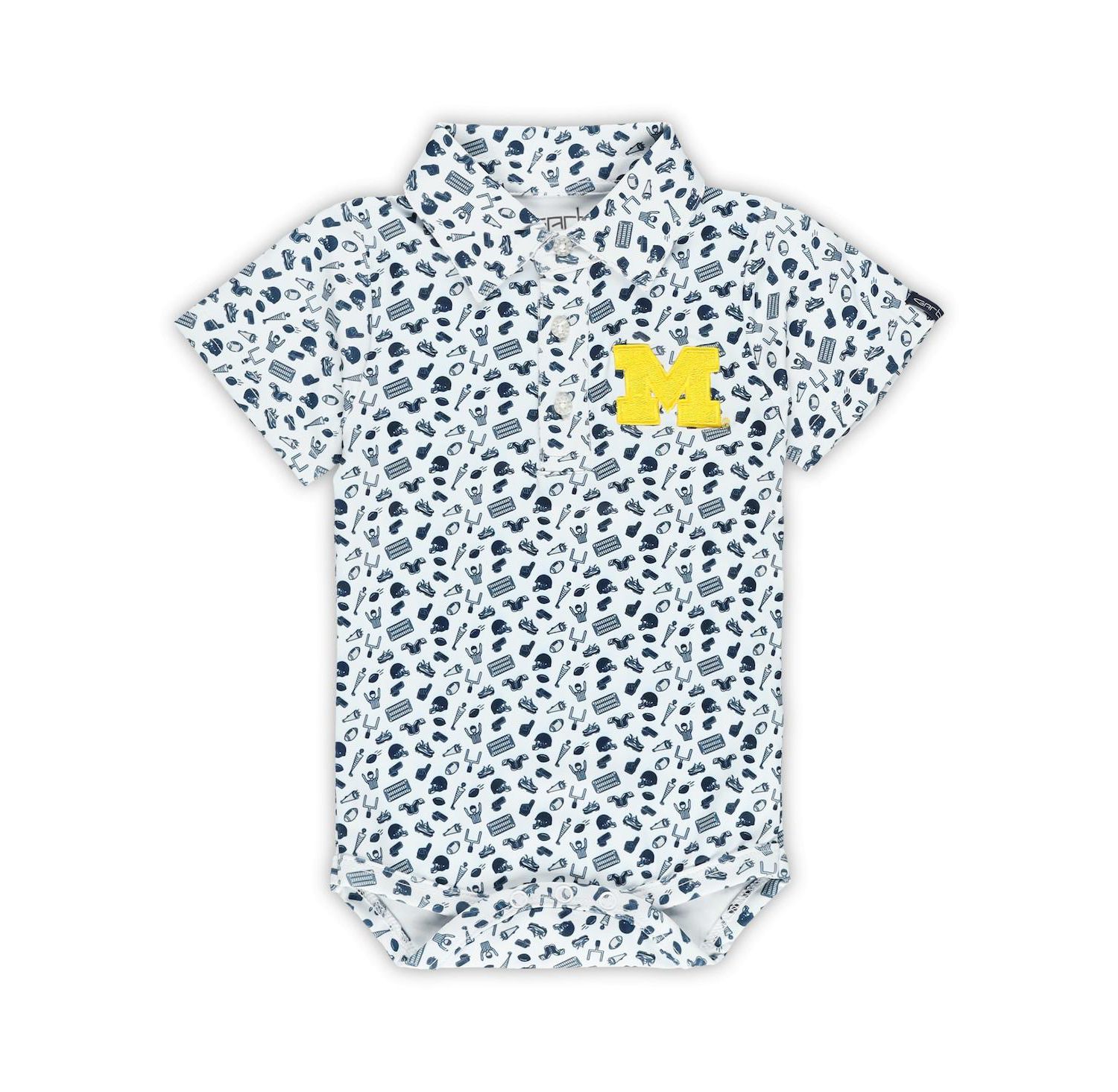 Baby Boys and Girls White Michigan Wolverines Tom Allover Print Performance Polo Bodysuit