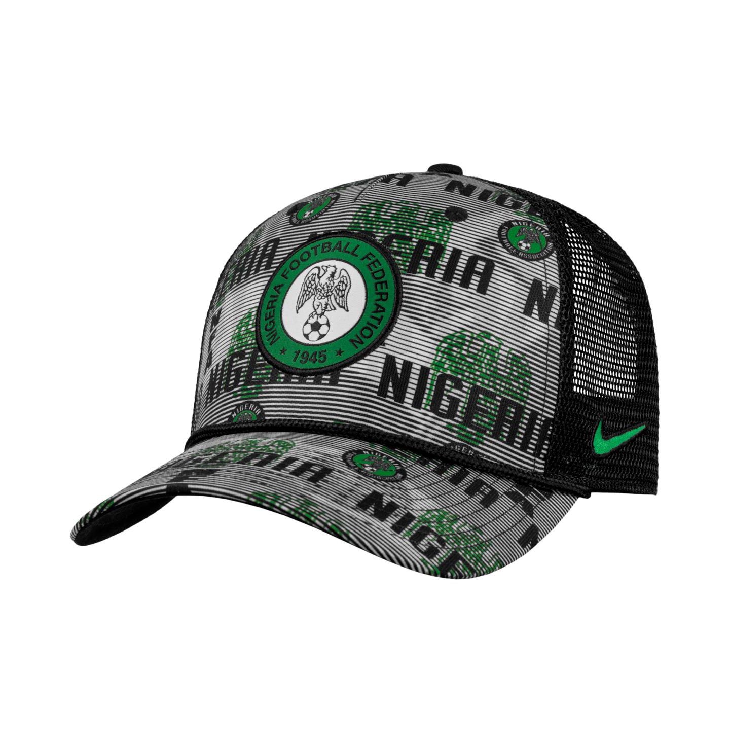 Мужская кепка Nike Black Nigeria National Team Rise Rope Trucker A-Frame Adjustable Hat — фото 1