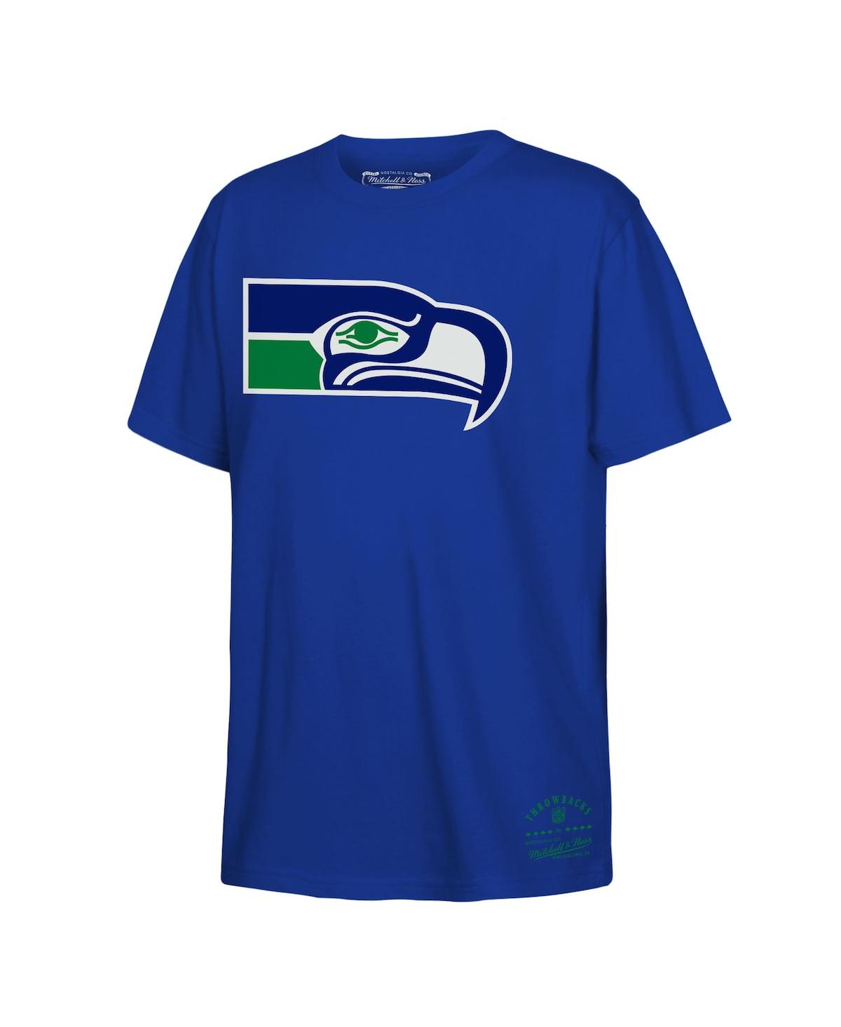 Mitchell & Ness Big Boys and Girls Royal Seattle Seahawks Retro Logo T-Shirt - Royal