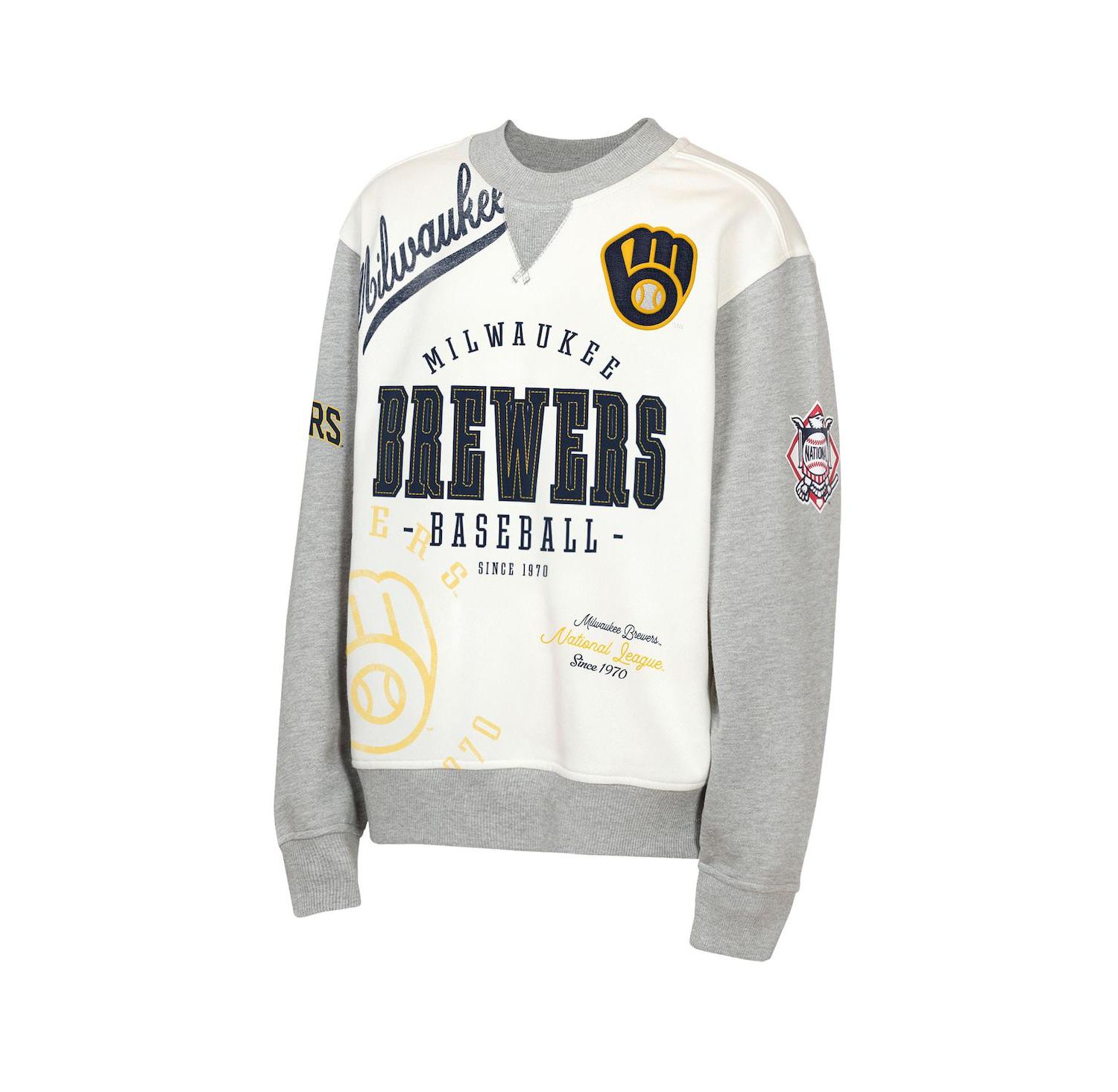 Big Boys and Girls Cream/Gray Milwaukee Brewers Big League Power Hit Fleece Sweatshirt