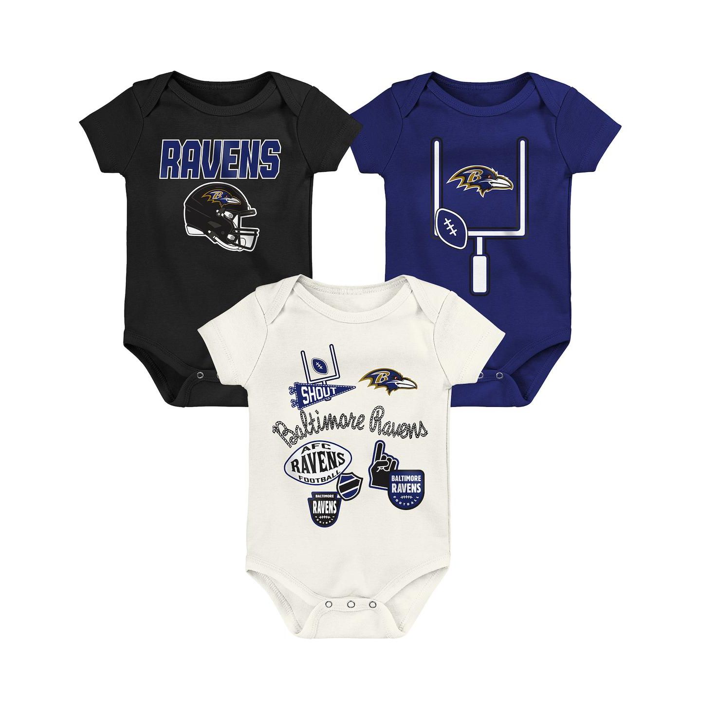 Outerstuff Baby Boys and Girls 3-Pack Baltimore Ravens Littlest Player Bodysuit Set — фото 1