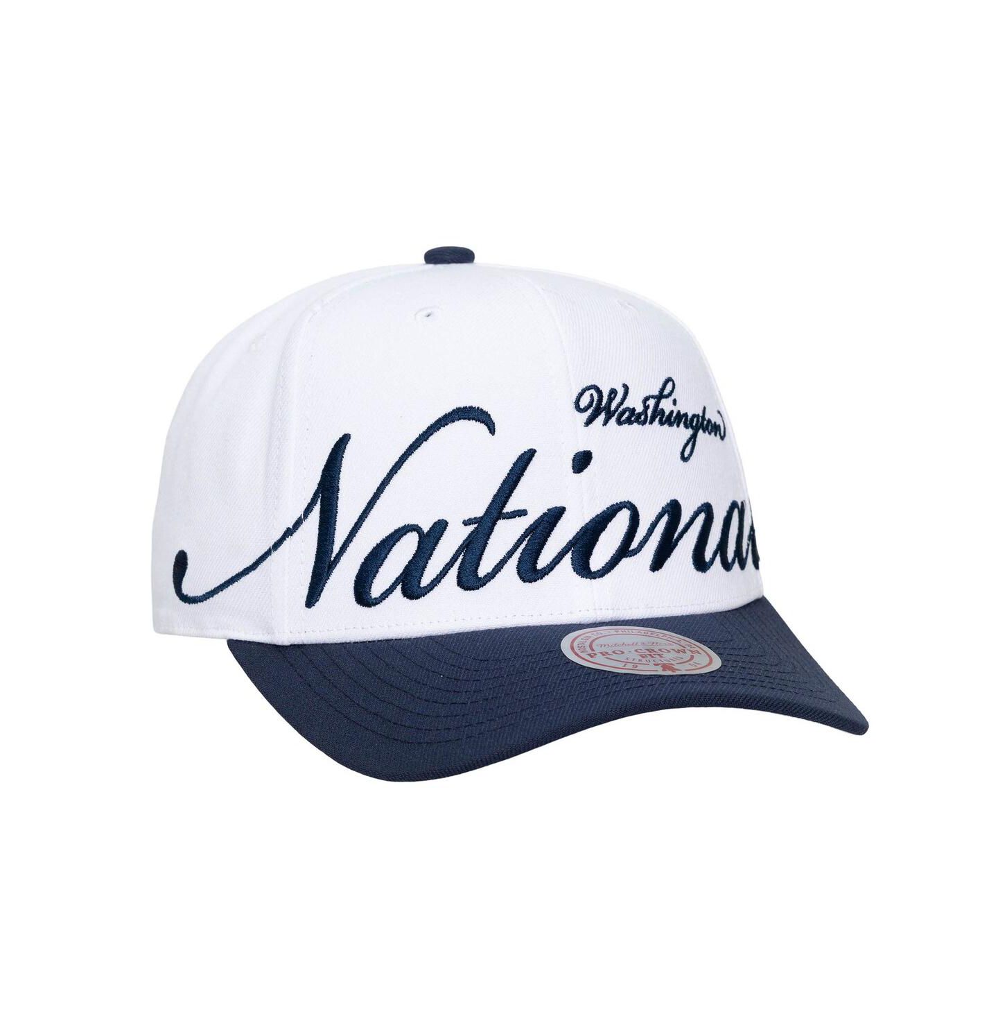 Кепка Mitchell & Ness White/Navy Washington Nationals XL Script Pro Crown Adjustable Hat — фото 1