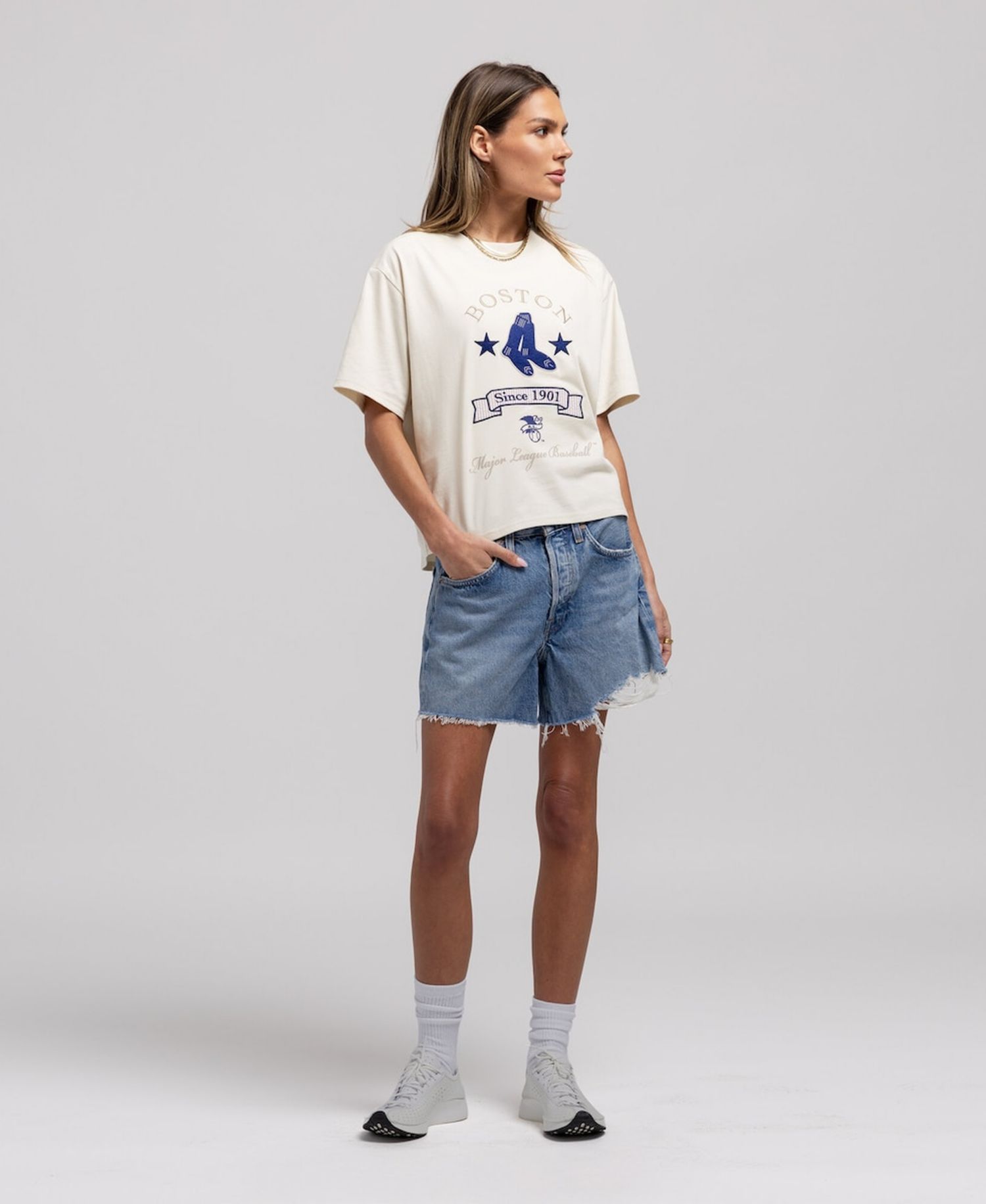 Women's Cream Boston Red Sox Cooperstown Yacht Rock Boxy Cropped T-Shirt