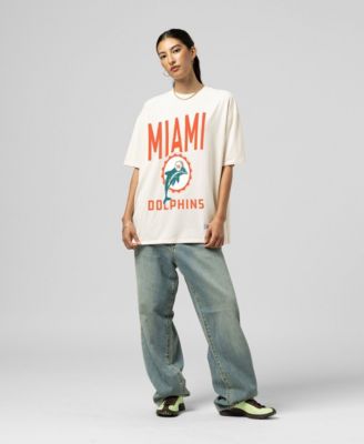 Women's Cream Miami Dolphins Logo Rise Boyfriend T-Shirt