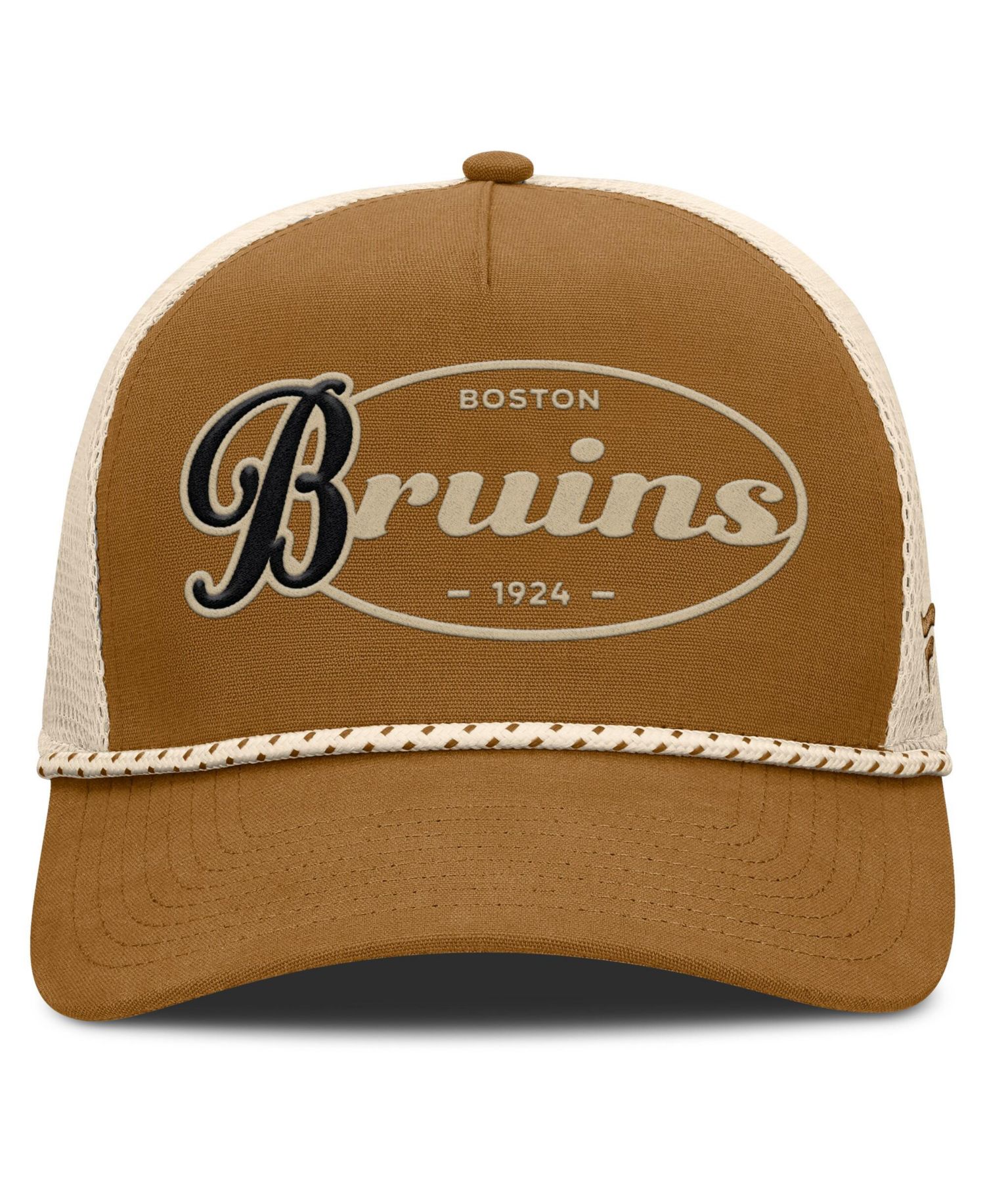 Men's Brown/Cream Boston Bruins Heritage Fetch A-Frame Trucker Adjustable Hat